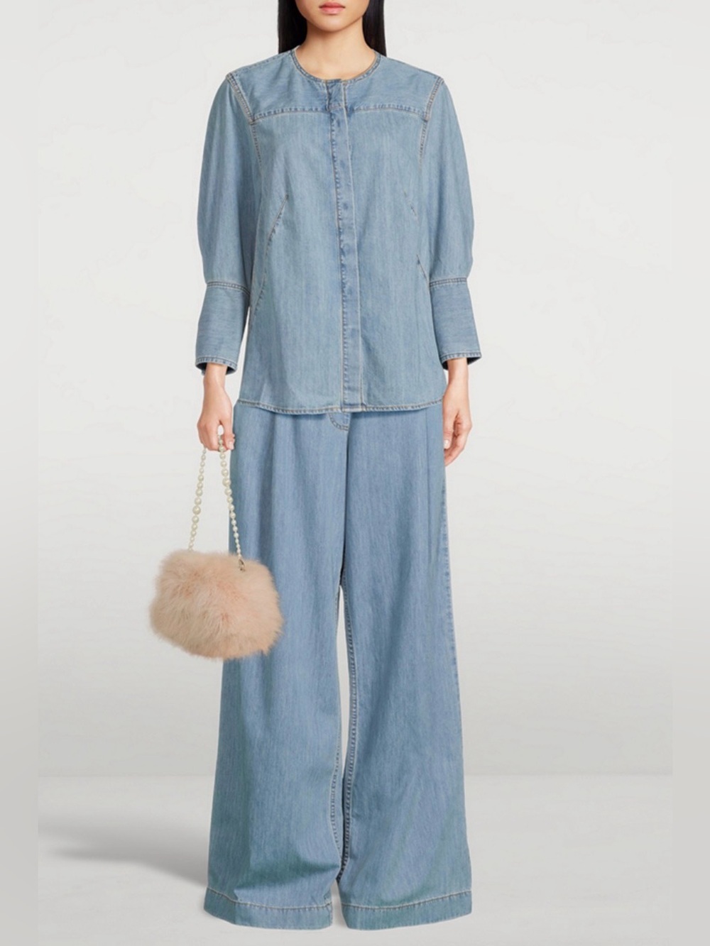 Dries Van Noten Pila Wide Leg Chambray Pleated Jeans Size Small